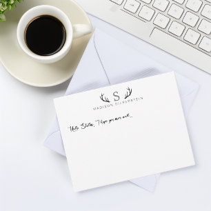 Cartão De Notas Galhos de Veado Elegantes Cinza Monograma