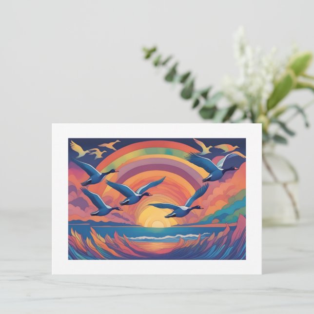 Cartão De Notas Gansos no nascer do sol (Em pé/Frente)