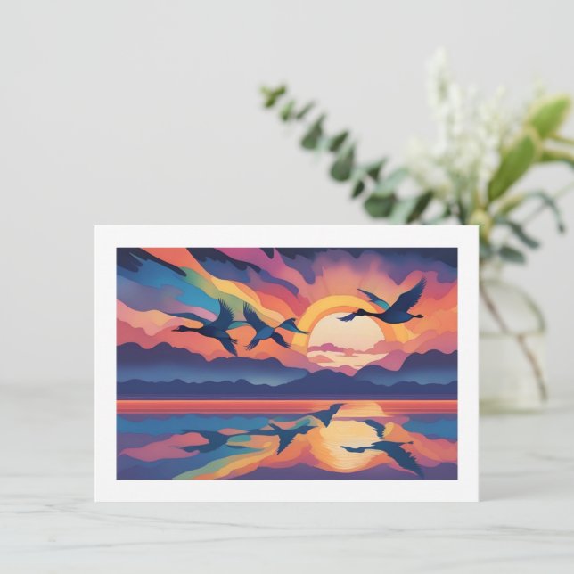 Cartão De Notas Gansos no nascer do sol (Em pé/Frente)