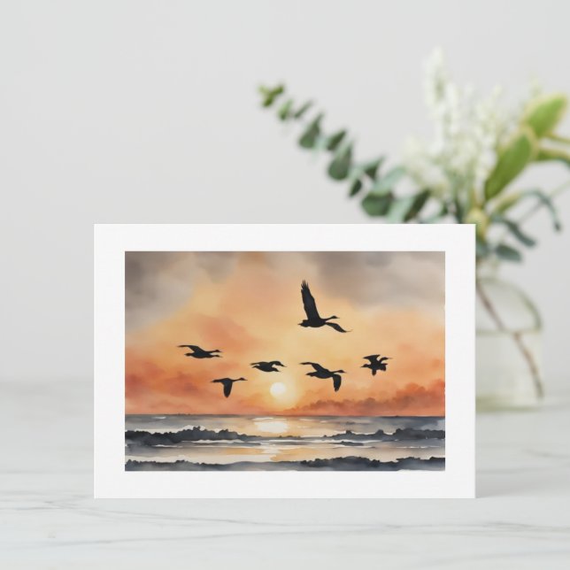 Cartão De Notas Gansos no nascer do sol (Em pé/Frente)