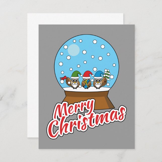 Cartão De Notas Garrafa de Neve com Três Corujas Gnomo (Frente/Verso)