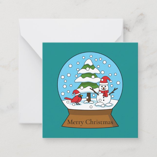 Cartão De Notas Garrafa de Papel Neve com Boneco de Neve Cardinal  (Frente)