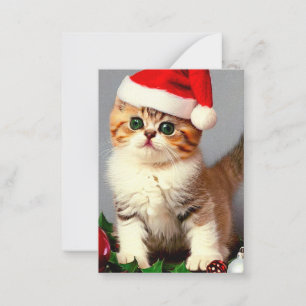 Cartão De Notas Gatinho de Natal Antigo com Chapéu de Papai Noel