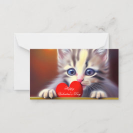 Cartão De Notas Gatinho e coração crianças valentine