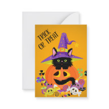 Gatinho Preto Fofo Abobora de Halloween Chapéu Tru