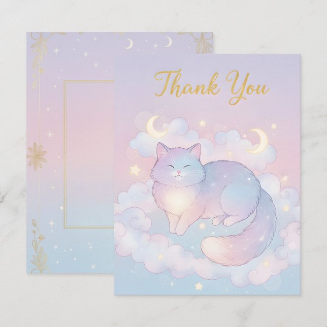 Cartão De Notas Gato Celestial Caprichoso Moderno Lua Estrela Gato (Frente/Verso)