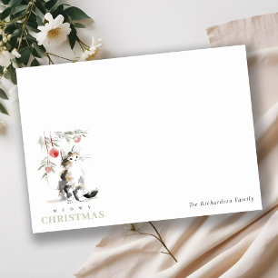 Cartão De Notas Gato de árvore de Natal Meowy aquarela moderna fof