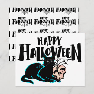 Cartão De Notas Gato e caveira Feliz Halloween  