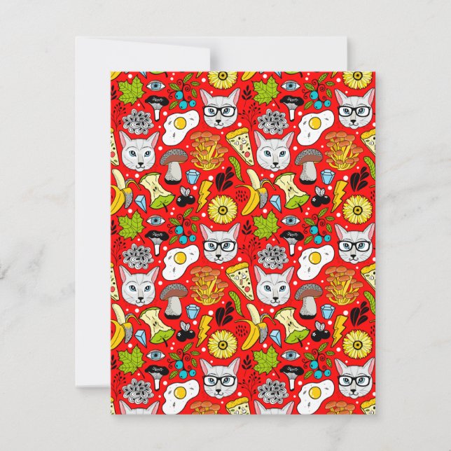 Cartão De Notas Gato e ovo em vermelho (Frente)