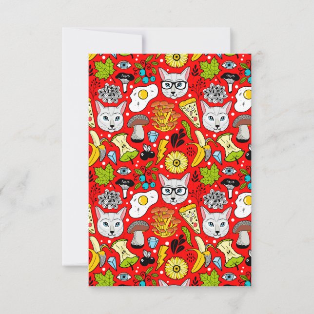 Cartão De Notas Gato e ovo em vermelho (Frente)