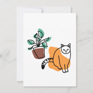 Cartão De Notas Gato e planta