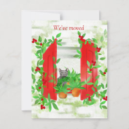 Cartão De Notas Gato em uma janela Nova placa de nota fixa inicial