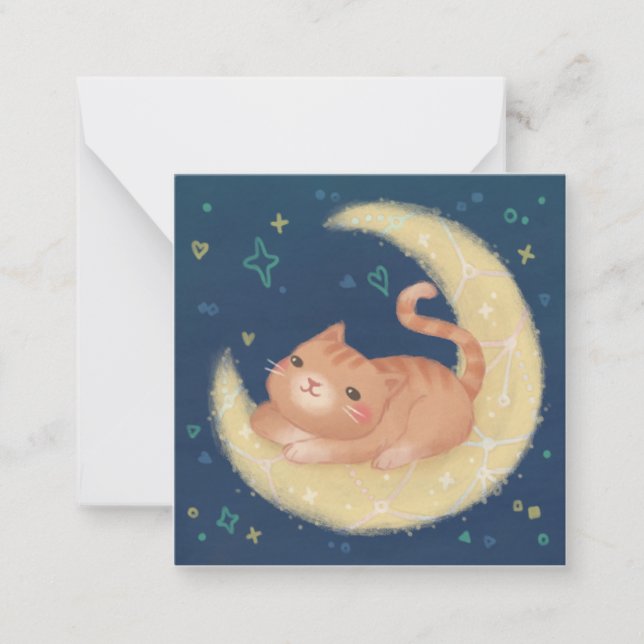 Cartão De Notas Gato Fofo na Lua (Frente)