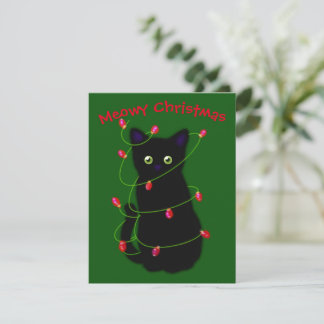 Cartão De Notas Gato negro | Meowy Christmas | Luzes cintilantes N
