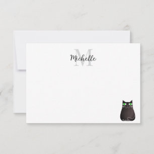 Cartão De Notas Gato Preto Fofo Personalizado Monograma