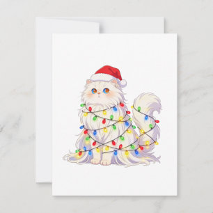 Cartão De Notas Gato Scottish Fold Chapéu de Papai Noel Luzes de N