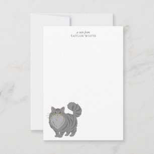 Cartão De Notas Gato Tabby Cinza de Cabelo Comprido Fofo Obrigado