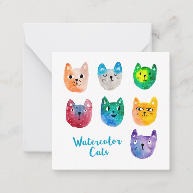 Cartão De Notas Gatos aquarela e amigos (Frente)