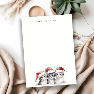 Cartão De Notas Gatos de Aquarela Cuja Fúria e Feliz Natal