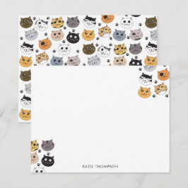 Cartão De Notas Gatos Engraçados Coloridos e Padrão de Pata