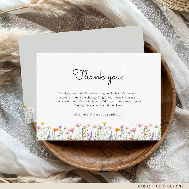 Cartão De Notas Gender-Neutral Wildflower Baby Shower (Thank-you card is shown in 3.5 x 5 inches, personalize and choose size, paper, and corner style.)