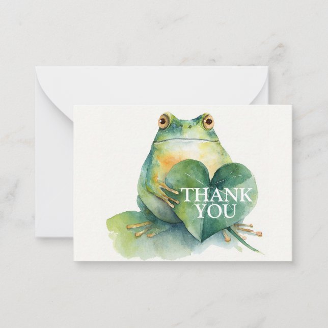 Cartão De Notas Gentle Frog with a Heart Shaped Leaf Thank You (Frente)
