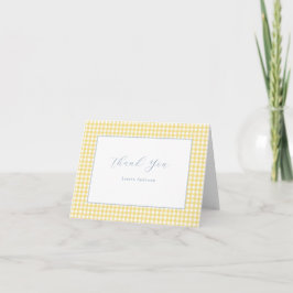 Cartão De Notas Gingham Azul e Amarelo Personalizado Obrigado