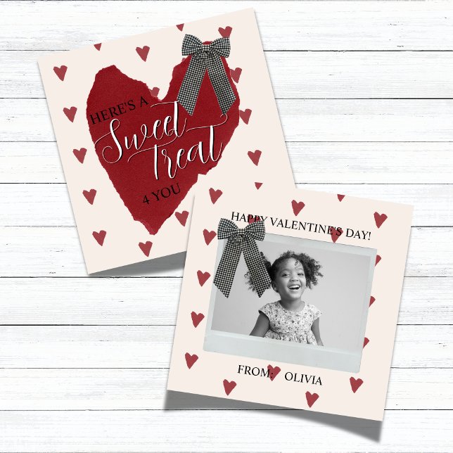 Cartão De Notas Gingham Bow Red Valentine's Classroom Photo Card (Gingham Bow Red Valentine's Classroom Photo Card)