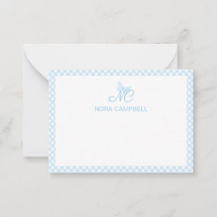 Cartão De Notas Gingham Cute Baby Blue Monograma Personalizado