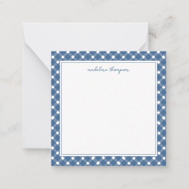 Cartão De Notas Gingham Light Marinho Blue Border Sque básico (Frente)