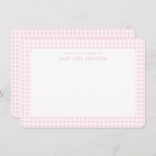 Cartão De Notas Gingham Rosa Personalizado (Frente/Verso)