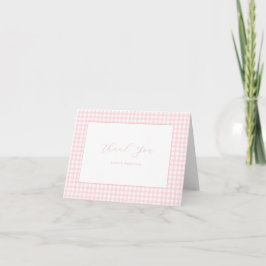 Cartão De Notas Gingham Rosa Personalizado Dobrado Obrigado