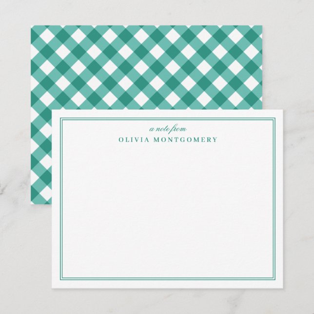 Cartão De Notas Gingham Verde e Branco Pessoal (Frente/Verso)