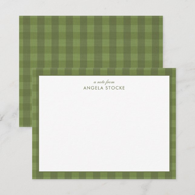 Cartão De Notas Gingham Verde Personalizado (Frente/Verso)