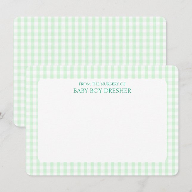 Cartão De Notas Gingham Verde Personalizado (Frente/Verso)