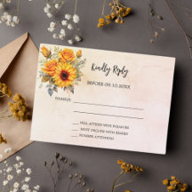 Girassóis floral outono casamento rústico RSVP