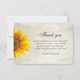 Cartão De Notas Girassol obrigado. Nota de casamento de flor rústi