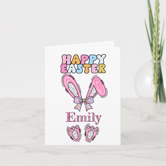 Cartão De Notas Girls Personalize Happy Easter Bunny Pink (Frente)