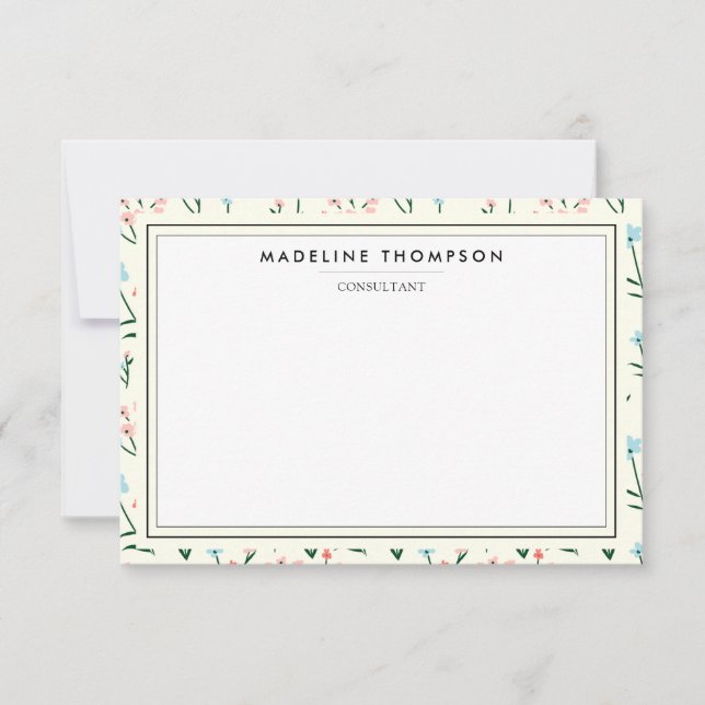 Cartão De Notas Girly Chic Pastel Pink Blue Flowers Pattern (Frente)