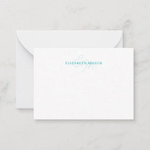 Cartão De Notas Girly Chic Teal Green 2 Script Monorgrama