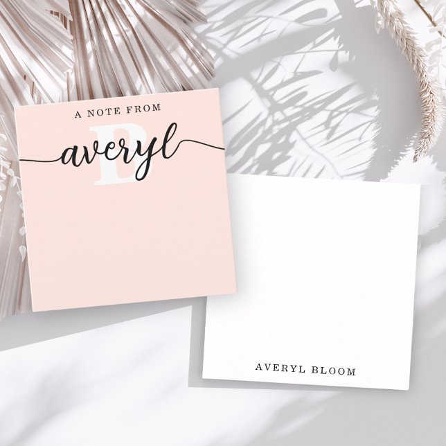 Cartão De Notas Girly Monograma - Caligrafia Blush - Carta Rosa (Criador carregado)