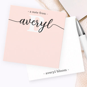 Cartão De Notas Girly Monograma - Caligrafia Blush - Carta Rosa
