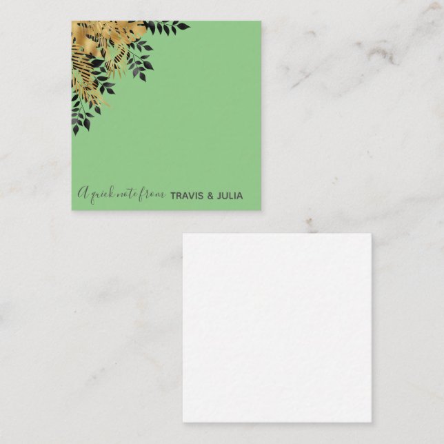 Cartão De Notas Glam Black e Douradas Folhas Tropicais (Frente/Verso)