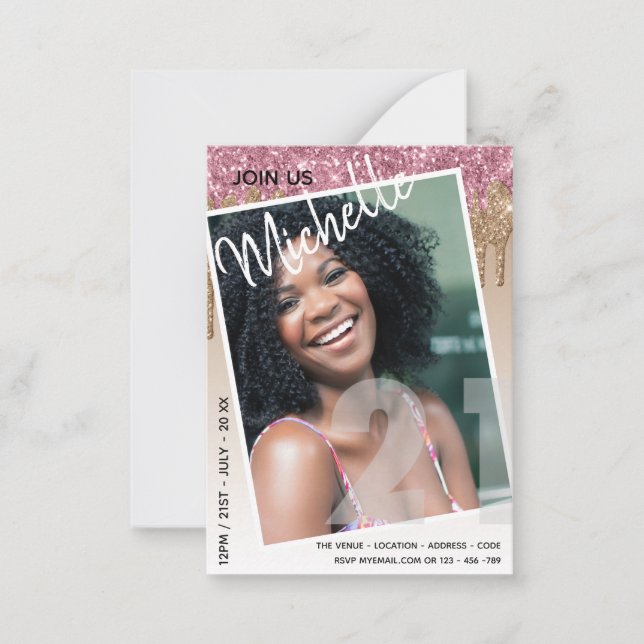 Cartão De Notas Glitter de Drivers de FOTO aniversário de 21 anos  (Frente)