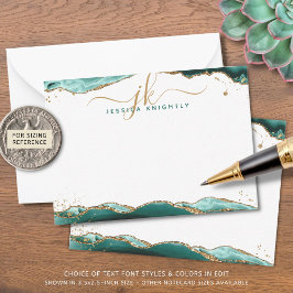 Cartão De Notas Glitter Dourado do Script de Geodo Agato de Turque