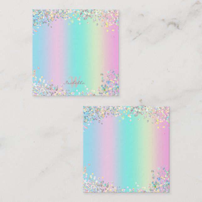 Cartão De Notas Glitter Holográfico Unicorn (Frente/Verso)