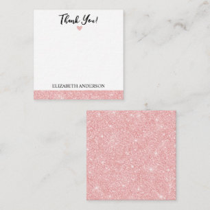 Cartão De Notas Glitter Rosa Elegante Personalizado Obrigado