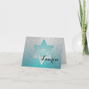 Cartão De Notas Glittery Gradient Bat Mitzvah Obrigado Turquoise