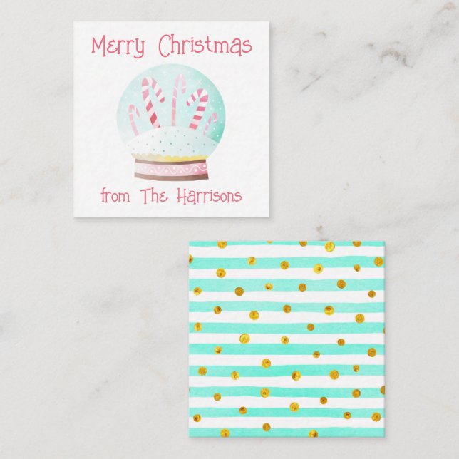 Cartão De Notas Globe de Neve de Aquarela, Compartimentos de Natal (Frente/Verso)