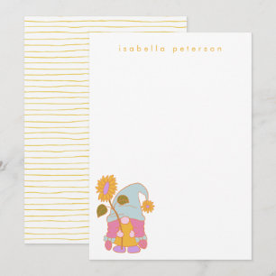 Cartão De Notas Gnome Girassol Fofo Pastel Nome Personalizado